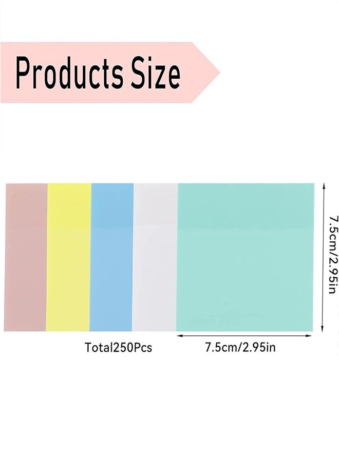 Transparent Sticky Notes, 250 Sheets 3 x3 inch Pastel Sticky Pads Clear Sticky Notes Self-Stick Notes Waterproof Translucent Memo Notepads for Reading, Learning, Meeting, School Annotation Supplies