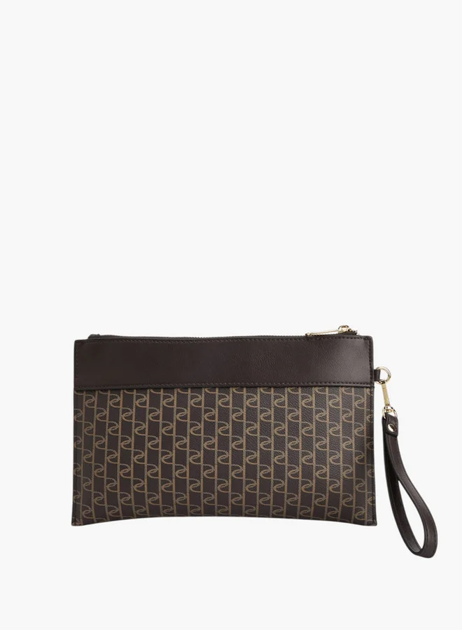 Paprika Women Monogram Print Clutch with Wristlet Strap and Zip Closure