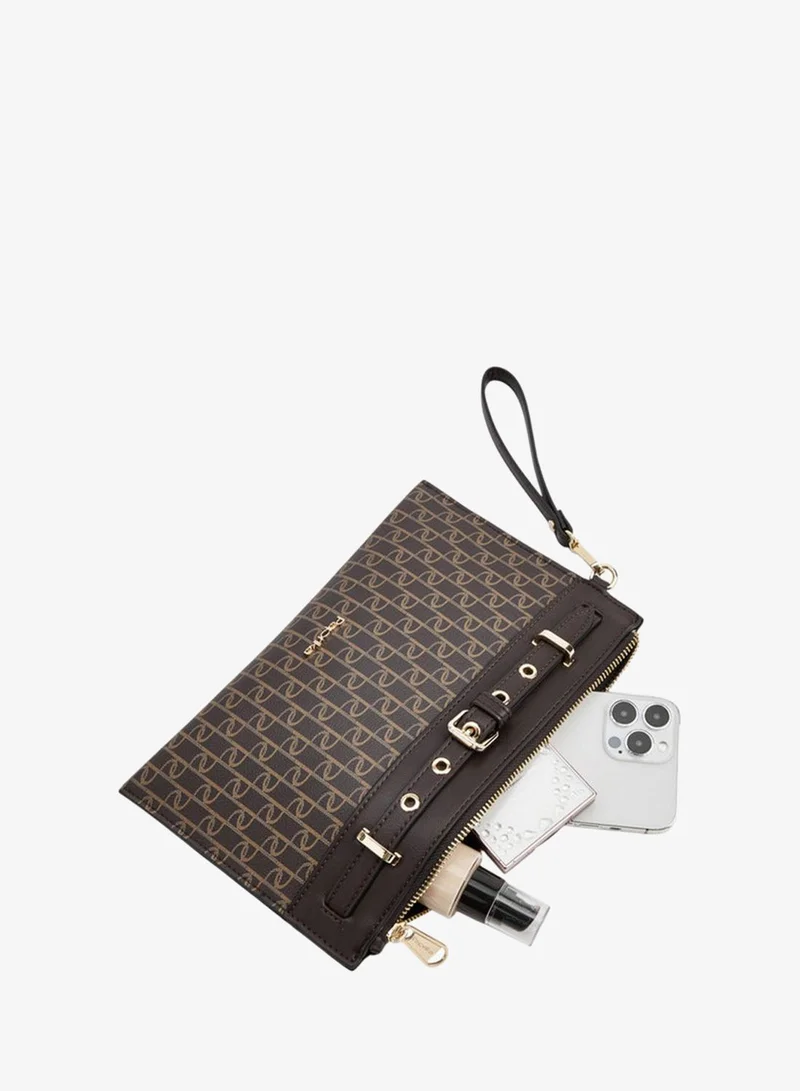 Paprika  Women Monogram Print Clutch with Wristlet Strap and Zip Closure for Women | Best Price UAE