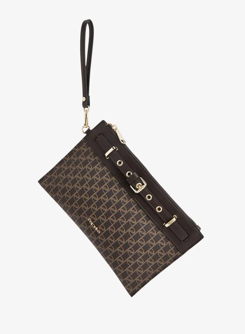 Paprika  Women Monogram Print Clutch with Wristlet Strap and Zip Closure for Women | Best Price UAE