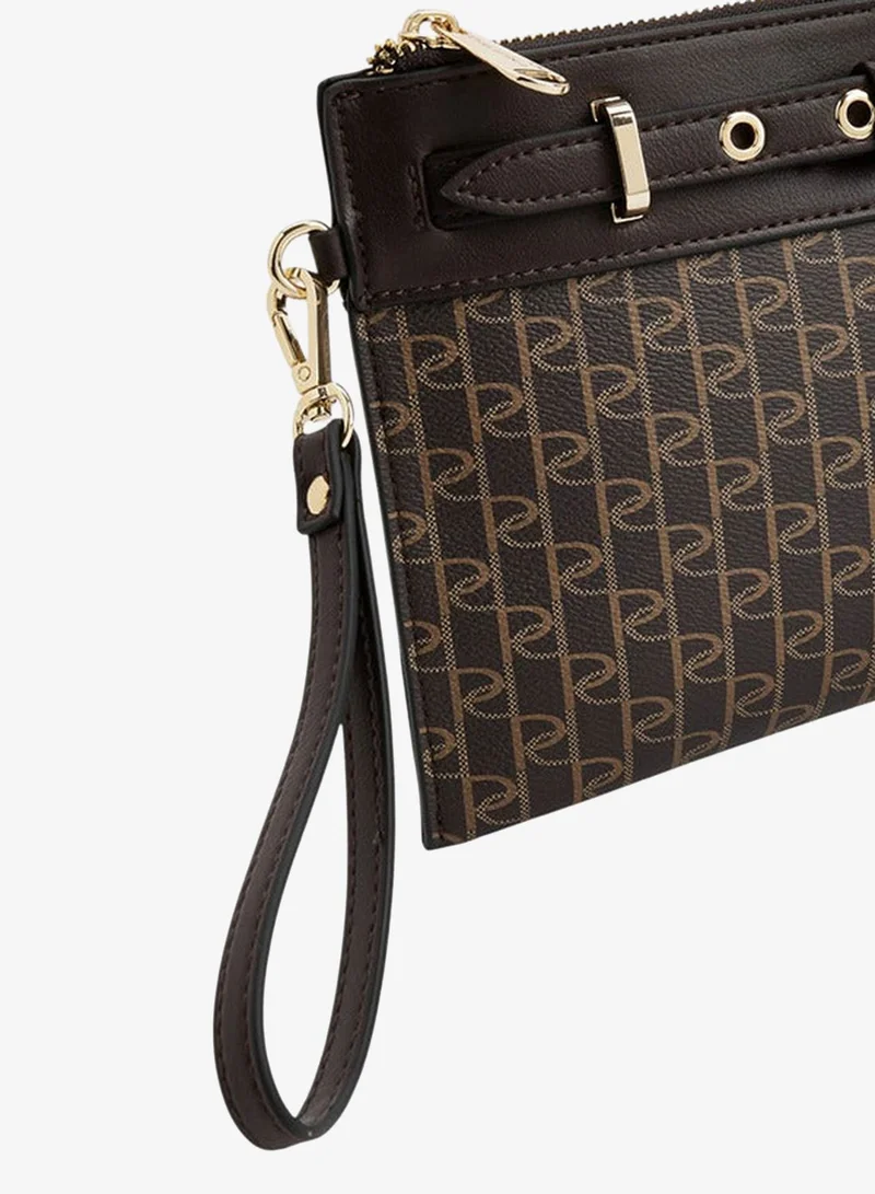 Paprika  Women Monogram Print Clutch with Wristlet Strap and Zip Closure for Women | Best Price UAE