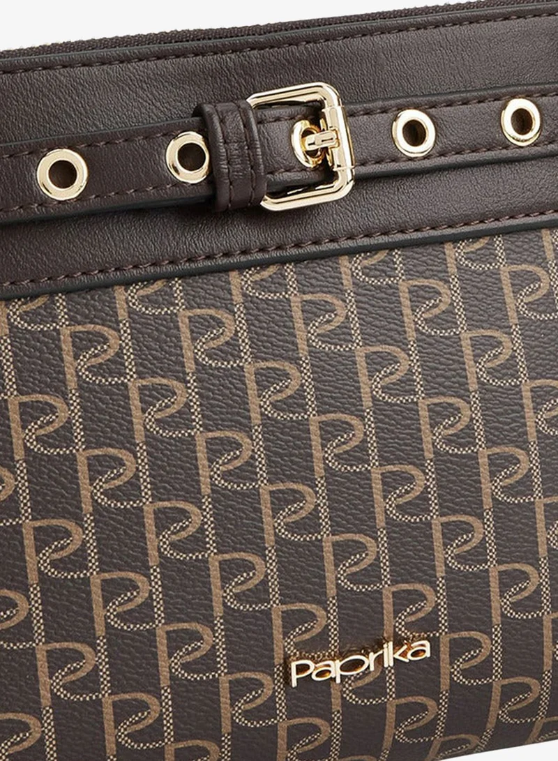Paprika  Women Monogram Print Clutch with Wristlet Strap and Zip Closure for Women | Best Price UAE