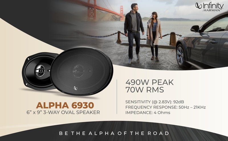 Infinity Car Oval Speaker with Grille | Alpha 6930 | Peak Power - 490W| RMS Power - 70W| 6x9 Inch 3-Way Oval Car Speaker (Black) - Image 4