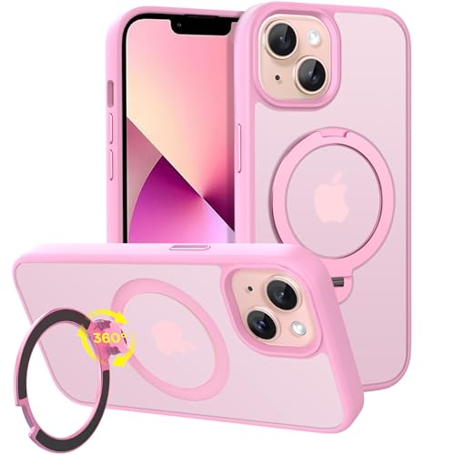 CACOE Magnetic Case for iPhone 1314 61 inch with 360 Rotatable Ring Stand Compatible with MagSafe Car Phone Mount Cases Cover Phone Holder for Desk MeetingVideos Pink - Image 1