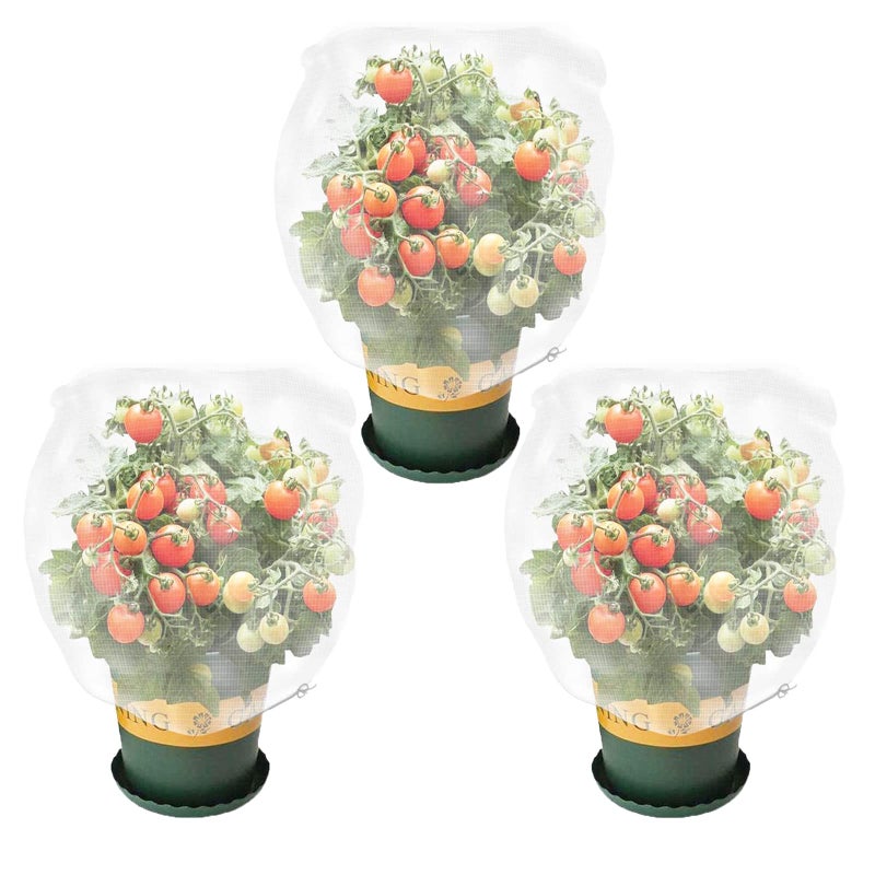 Sirozi 3 Pack Plant Barrier Net Mesh with Drawstring Tomato Protective Cover Garden Plant Barrier Bag 35X23 Ft 