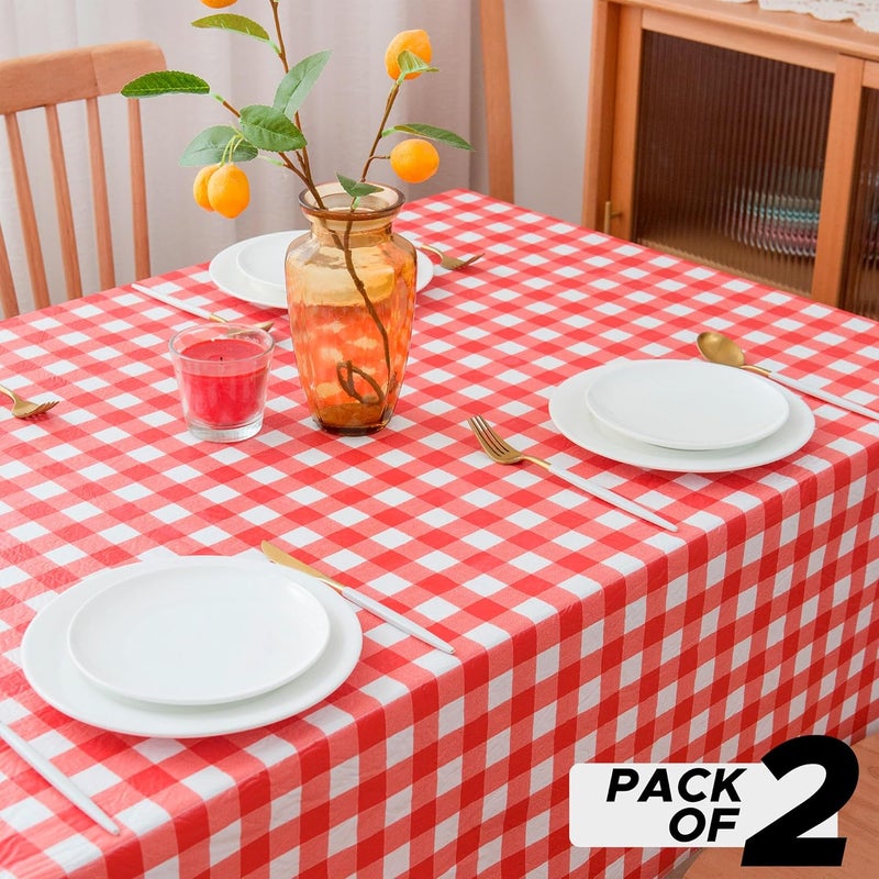 Nasitos 2 Pack Plastic Table Cloth 60x120 Inch - Red and White Rectangle Tablecloth Checkered, Wipeable Plaid Vinyl Tablecloth with Flannel Backing for Picnic Party, Camping, Romantic Dinner at Home - Image 4