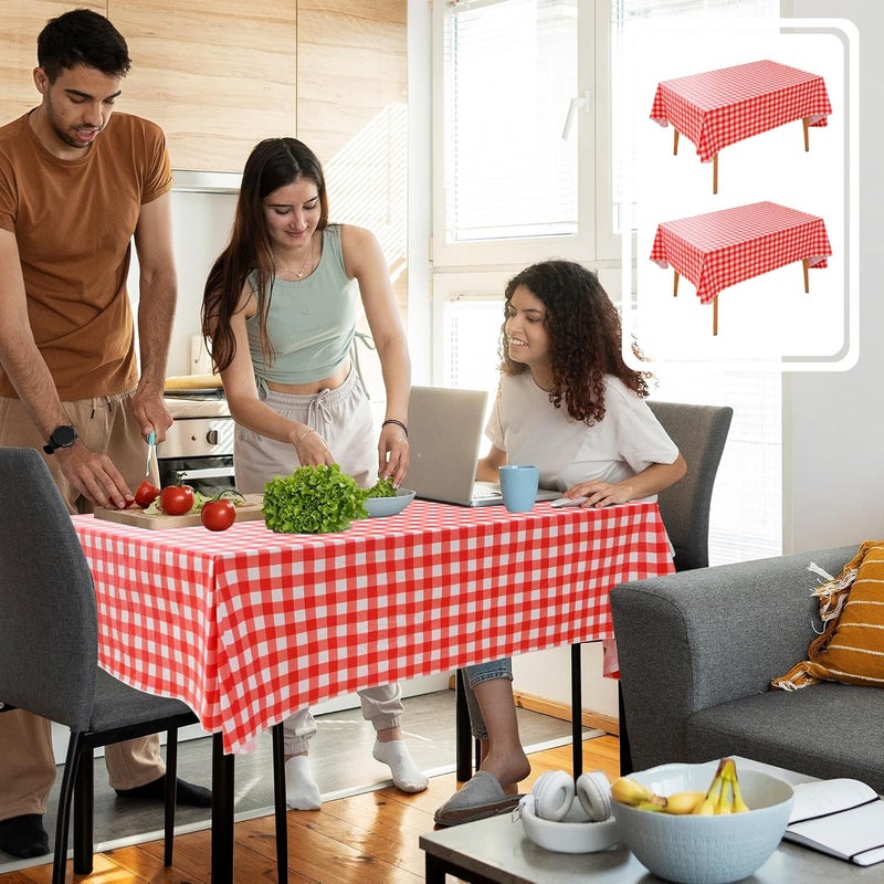 Nasitos 2 Pack Plastic Table Cloth 60x120 Inch - Red and White Rectangle Tablecloth Checkered, Wipeable Plaid Vinyl Tablecloth with Flannel Backing for Picnic Party, Camping, Romantic Dinner at Home - Image 1