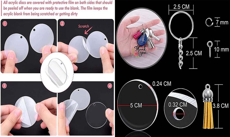 DIY Crafts حرف يدوية 2 قطع 2 بوصة مفاتيح أكريليك شفافة فارغة مفاتيح شفافة لأقراص أكريليك دائرية شفافة مفاتيح أكريليك فارغة بالجملة لحرف مفاتيح يدوية 2 قطع 2 بوصة شفافة - Image 3