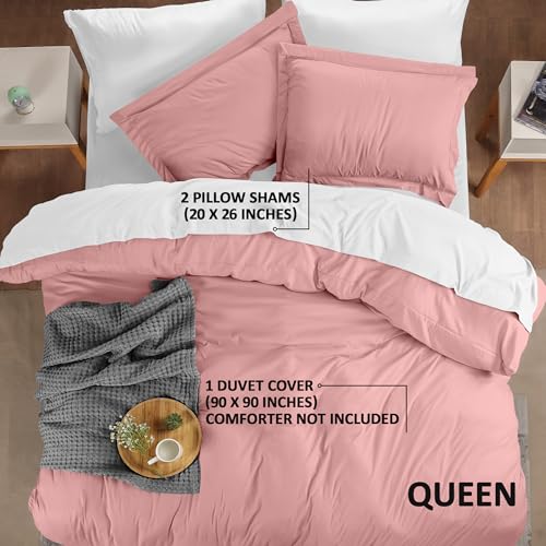 Utopia Bedding Duvet Cover Queen Size - 3 Piece with Zipper Closure - 1 Comforter Cover 90X90 Inches & 2 Pillow Shams 20X26 Inches (Pink) Comforter Not Included - Image 2