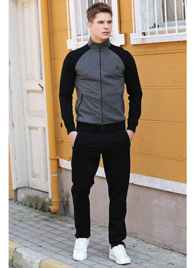 تومي لايف Collared Sleeve Garnished Anthracite-Black Men's Tracksuit