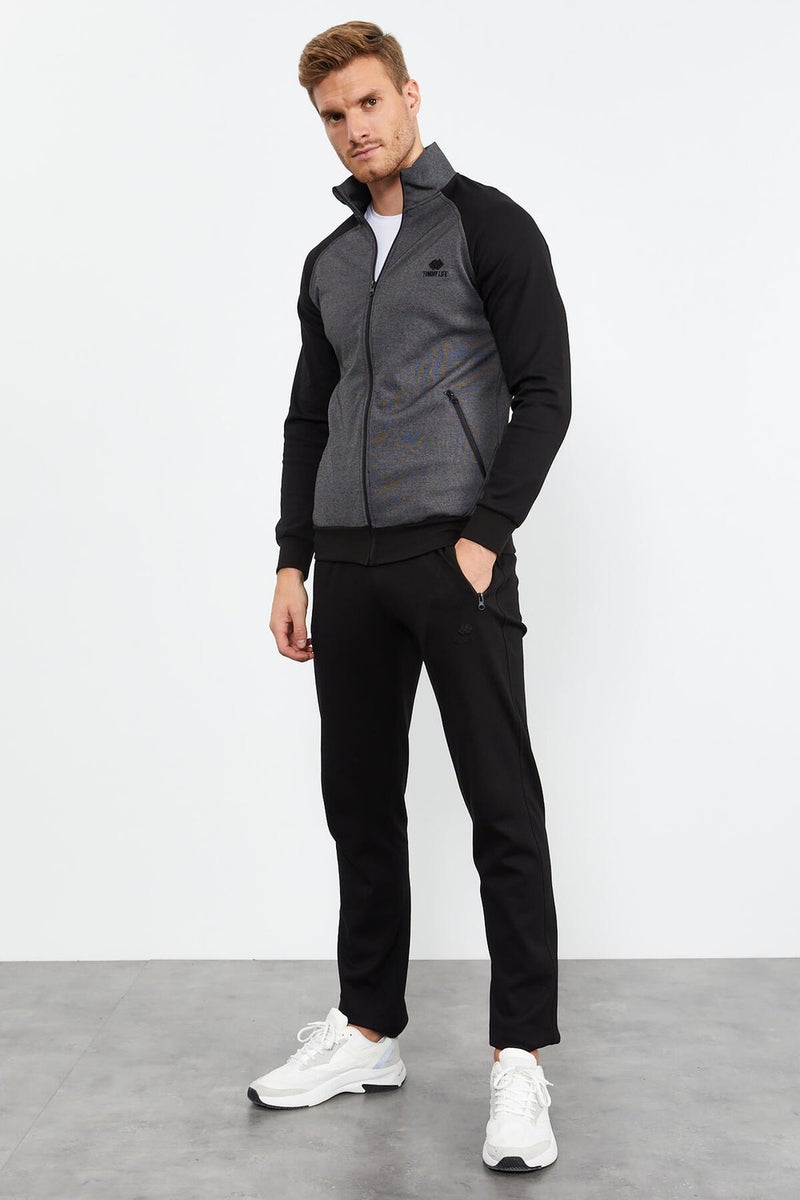 Tommy Life Collared Sleeve Garnished Anthracite-Black Men's Tracksuit  - Image 4