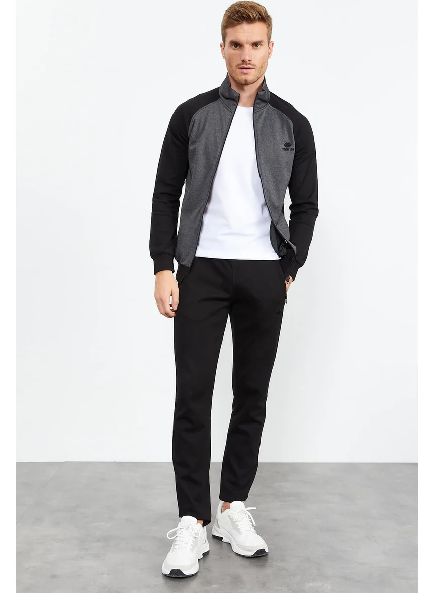 تومي لايف Collared Sleeve Garnished Anthracite-Black Men's Tracksuit