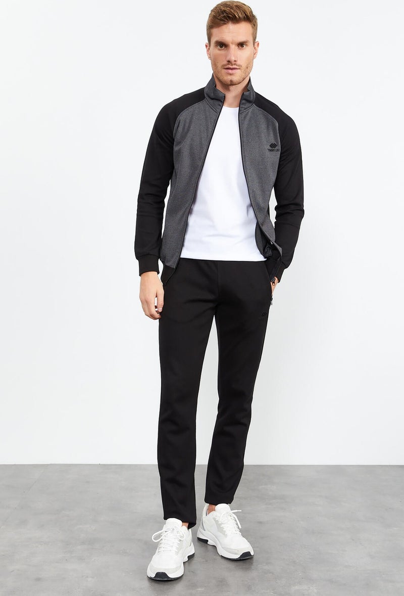 Tommy Life Collared Sleeve Garnished Anthracite-Black Men's Tracksuit  - Image 2