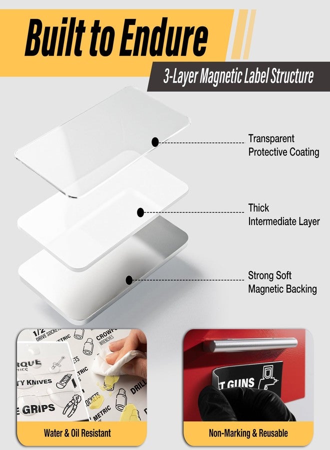 EliteSign Magnetic Tool Drawer Labels, 80 Pcs Tool Chest Organizer with Icons, Strong Magnetic Backing, Fits All Brands of Steel Storage Drawers, White 3.1" x 1" - Image 5