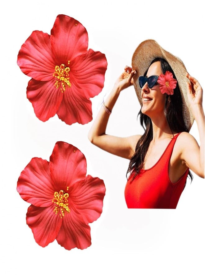 YSSZAM 2 Pcs Red Hawaiian Flower Hair Clip for Women Girls Fashion Bohemian Flowers Hair Accessory for Dancer Bridal Wedding Beach Party 8 cm - Image 1