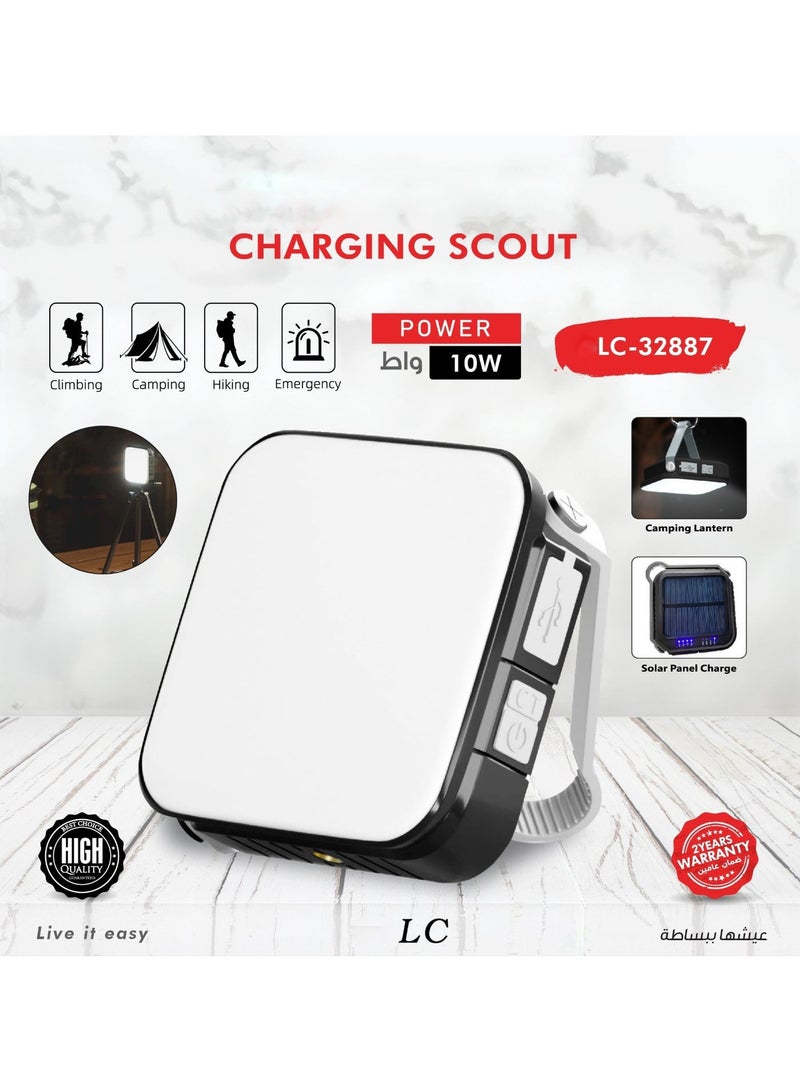 ال سي مصباح تخييم محمول 10 واط تشارجينغ سكاوت مع لوح طاقة شمسية - Image 1