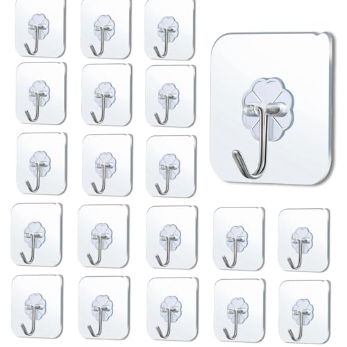 DRYPHON 20 Pcs Adhesive Wall Hooks for Hanging | PVC Hook for Wall Hanging Without Drill | Sticky Hooks for Wall Heavy Duty | Adhesive Wall Hook | Kitchen Tools | Home Decor (20 Pack, Flower Hook) - Image 1