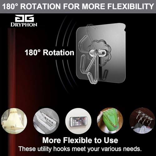 DRYPHON 20 Pcs Adhesive Wall Hooks for Hanging | PVC Hook for Wall Hanging Without Drill | Sticky Hooks for Wall Heavy Duty | Adhesive Wall Hook | Kitchen Tools | Home Decor (20 Pack, Flower Hook) - Image 3