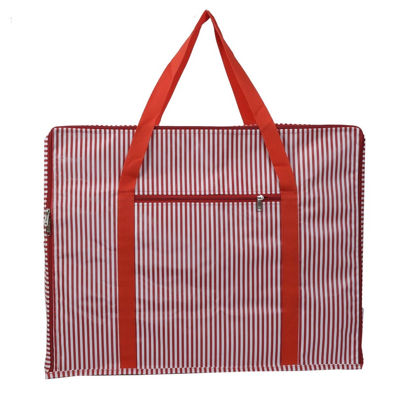 Kuber Industries Kuber Industries Lining Design Rexine 3 Piece Jumbo Underbed Moisture Proof Storage Bags for Clothes with Zipper Closure and Handle Red  - Image 4