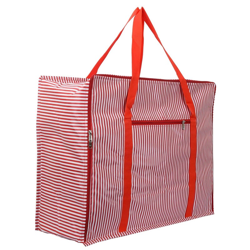 Kuber Industries Kuber Industries Lining Design Rexine 3 Piece Jumbo Underbed Moisture Proof Storage Bags for Clothes with Zipper Closure and Handle Red  - Image 2