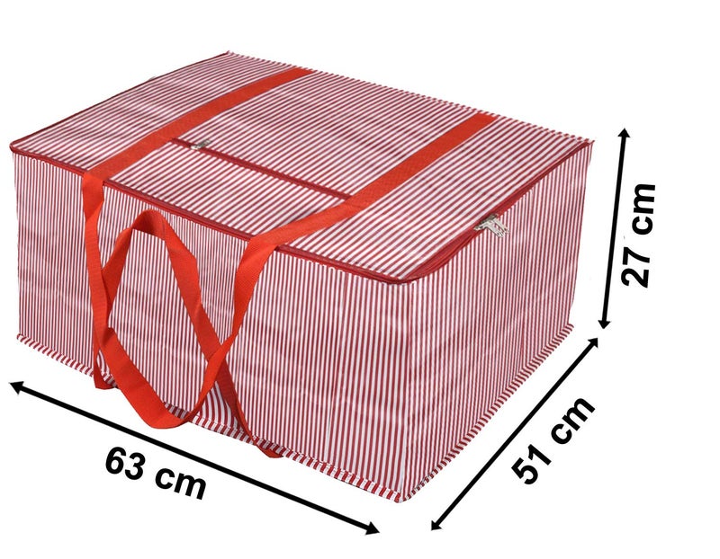 Kuber Industries Kuber Industries Lining Design Rexine 3 Piece Jumbo Underbed Moisture Proof Storage Bags for Clothes with Zipper Closure and Handle Red  - Image 5
