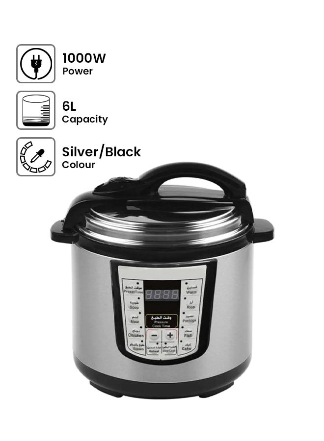 ألسيف إليك وعاء طهي بالضغط الكهربائي بقوة 1000 وات 6 L 1000 W E04105 أسود/ فضي - Image 1