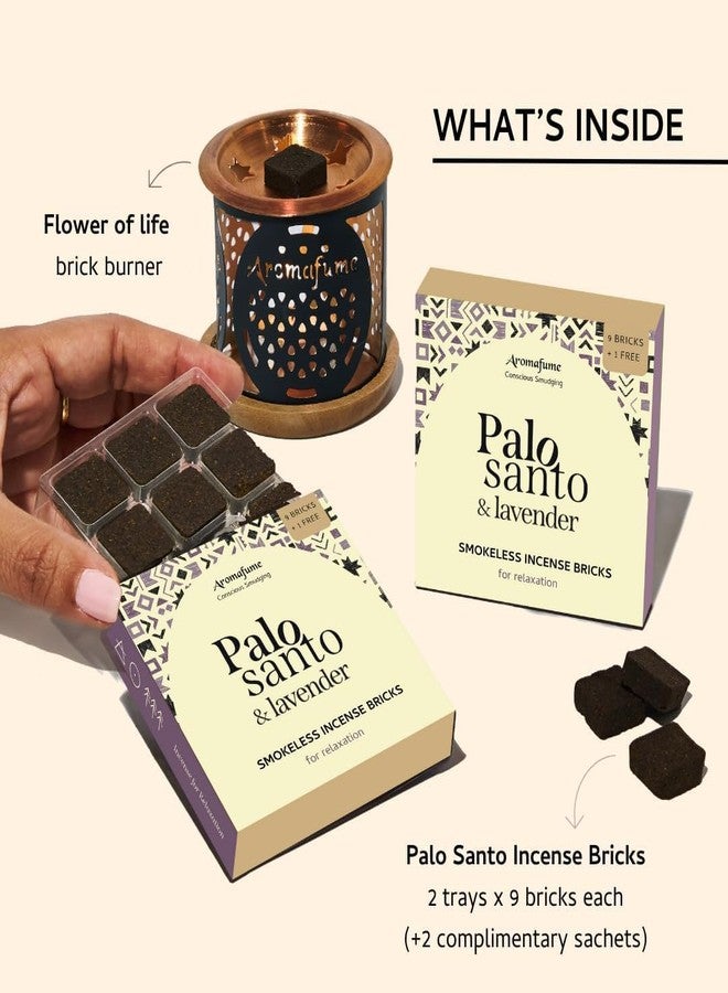 Aromafume Palo Santo & Lavender Smokeless Incense Bricks & Flower of Life Burner | 2x9 Bricks | Aromatherapy | Essential Oils Based | Natural Air fresheners for Home | Spiritual Smudging Meditation Accessories - Image 2
