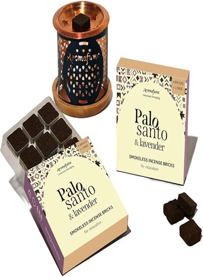 Aromafume Palo Santo & Lavender Smokeless Incense Bricks & Flower of Life Burner | 2x9 Bricks | Aromatherapy | Essential Oils Based | Natural Air fresheners for Home | Spiritual Smudging Meditation Accessories - Image 1