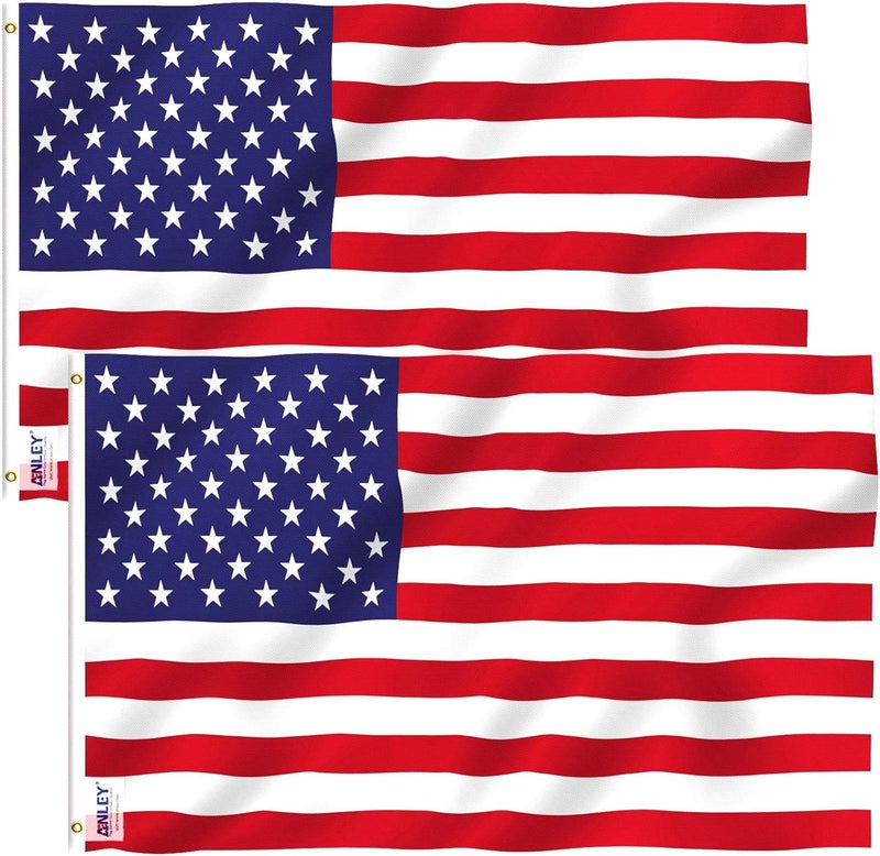 Anley Pack of 2 Fly Breeze 3x5 Foot American National Polyester Flag - Vivid Color and Fade proof - Canvas Header and Double Stitched - US National Flags with Brass Grommets 3 X 5 Ft - Image 1
