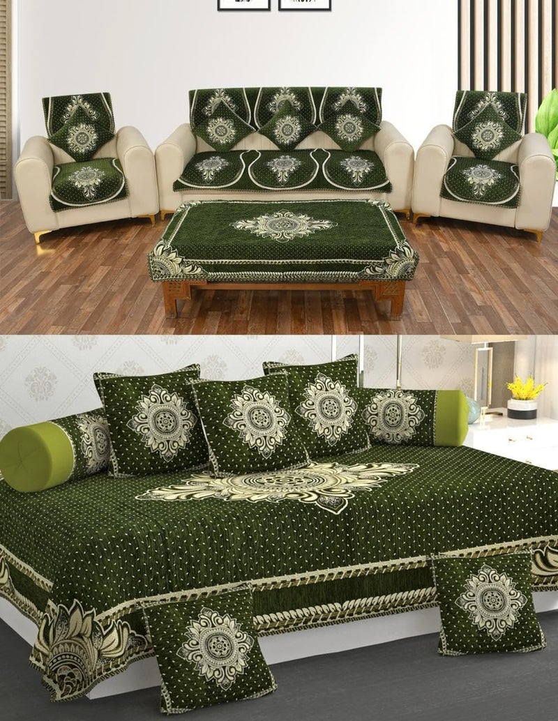 Laying Style™ Diwan Set of 8 Pieces Combo with Sofa Covers for Living Room 5 Seater and Center Table Cover - Image 1