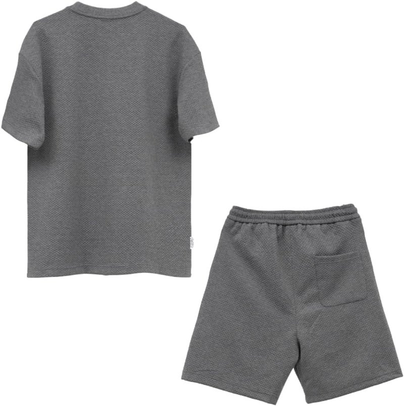 CEDRO طقم تي شيرت وشورتات جرافيك للرجال من سيدرو بحجم كبير باللون الرمادي - Image 2