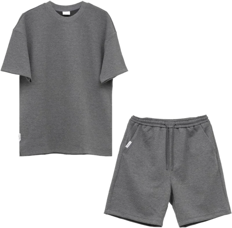سيدرو Cedro Men's Oversize Graphic Tee & Shorts Set in Grey