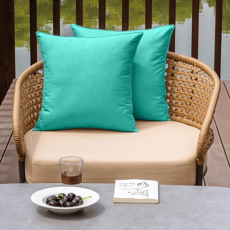 NiNi ALL Outdoor Waterproof Throw Pillow Covers Set of 2 Decorative Farmhouse Garden Pillowcase Solid Cushion Cases for Patio Tent Couch 20x20 inch Aqua Green - Image 2