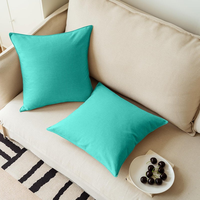 NiNi ALL Outdoor Waterproof Throw Pillow Covers Set of 2 Decorative Farmhouse Garden Pillowcase Solid Cushion Cases for Patio Tent Couch 20x20 inch Aqua Green - Image 5