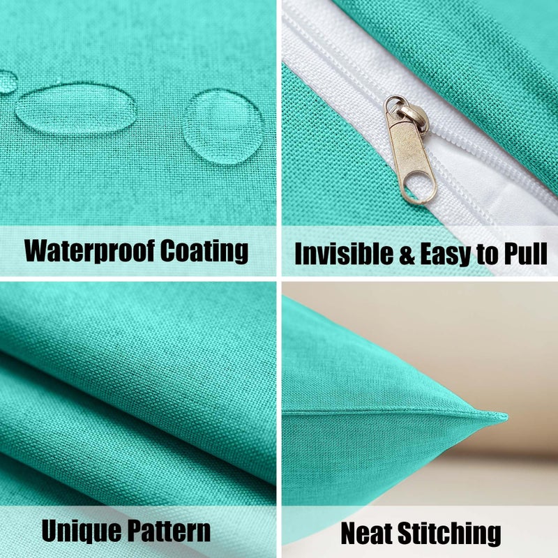 NiNi ALL Outdoor Waterproof Throw Pillow Covers Set of 2 Decorative Farmhouse Garden Pillowcase Solid Cushion Cases for Patio Tent Couch 20x20 inch Aqua Green - Image 3