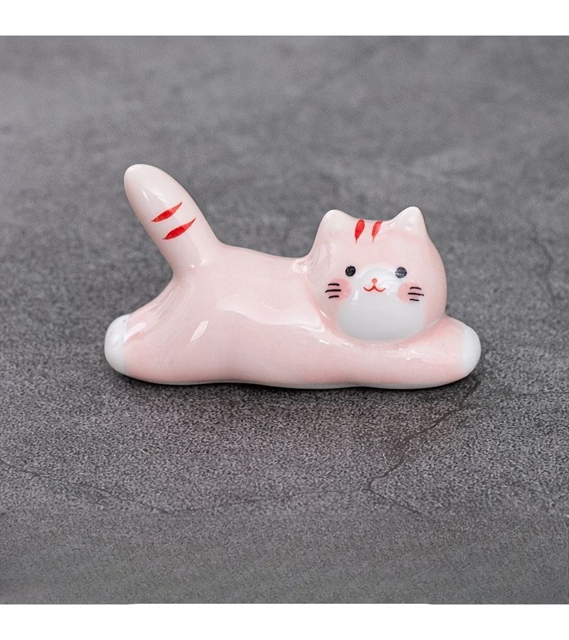 Yellow Ceramic Cat Chopstick Holder for Home Office Dining Decor - Image 3