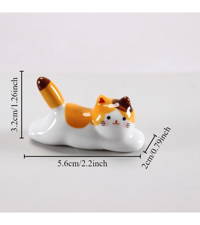 Yellow Ceramic Cat Chopstick Holder for Home Office Dining Decor - Image 5