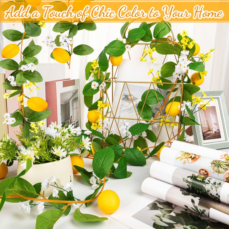KVCSYAW 2 Pcs Artificial Lemon Flower Garland Vine, 14 Ft Fake Yellow Lemon Vines Silk Flowers Hanging Floral Garlands Decoration for Room Wall, Flower Themed Party, Wedding Supplies - Image 3