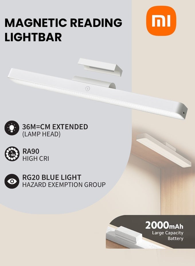 FLEXIBLE MAGNETIC READING LIGHT BAR, VERSATILE WIRELESS LIGHT,36CM EXTENDED LAMP HEAD,MULTI ANGLE ADJUSTABLE,2000MAH BATTERY CAPACITY,3 BRIGHTNESS LEVEL, TYPE-C RECHARGABLE, TOUCH CONTROL BUTTON - WHITE