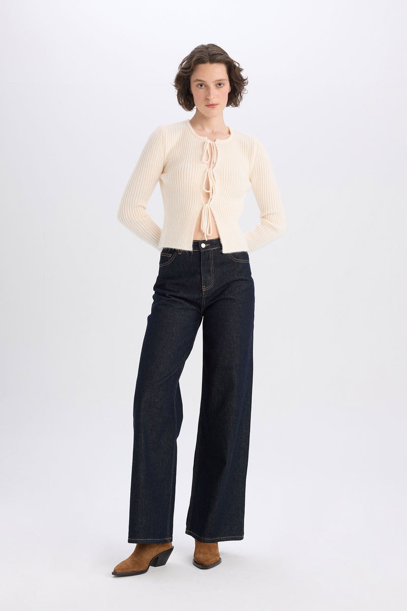 DeFacto Beige Woman Regular Fit Crew Neck Knitwear Cardigan Casual - Image 2