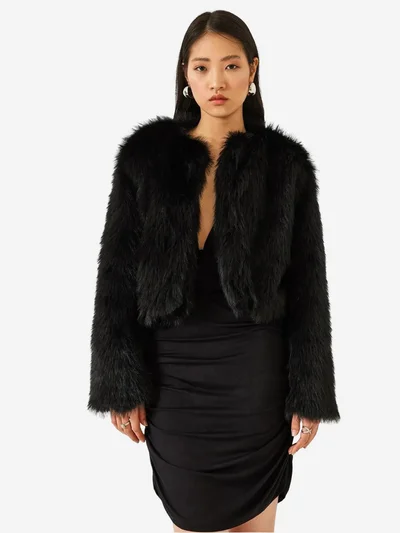 Bianco Lucci LUCCI Boxy Crop Faux Fur Coat