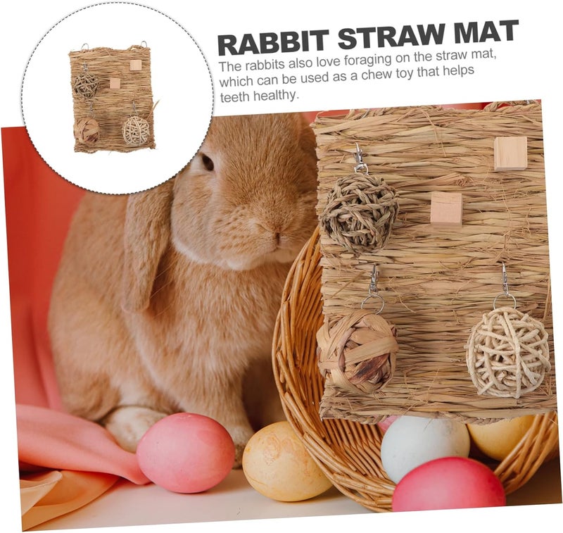 DECHOUS Small Animal Straw Mat for Rabbits Guinea Pigs Hamsters Chew for Molar Grinding Soft Nesting Pad Enrichment for Dental Health and Comfort - Image 3