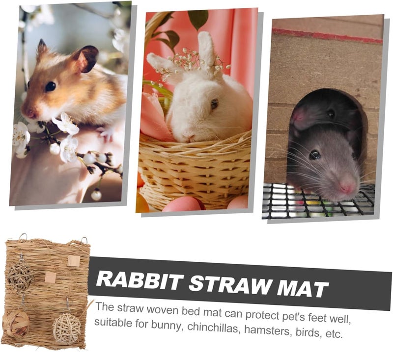DECHOUS Small Animal Straw Mat for Rabbits Guinea Pigs Hamsters Chew for Molar Grinding Soft Nesting Pad Enrichment for Dental Health and Comfort - Image 2