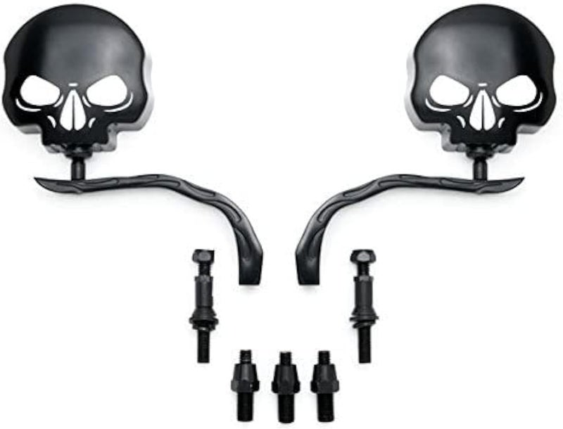 SMT-MOTO SMT-Skull Flame Black Side Mirrors for Harley Road King, Electra, Street Glide Ultra - Image 1