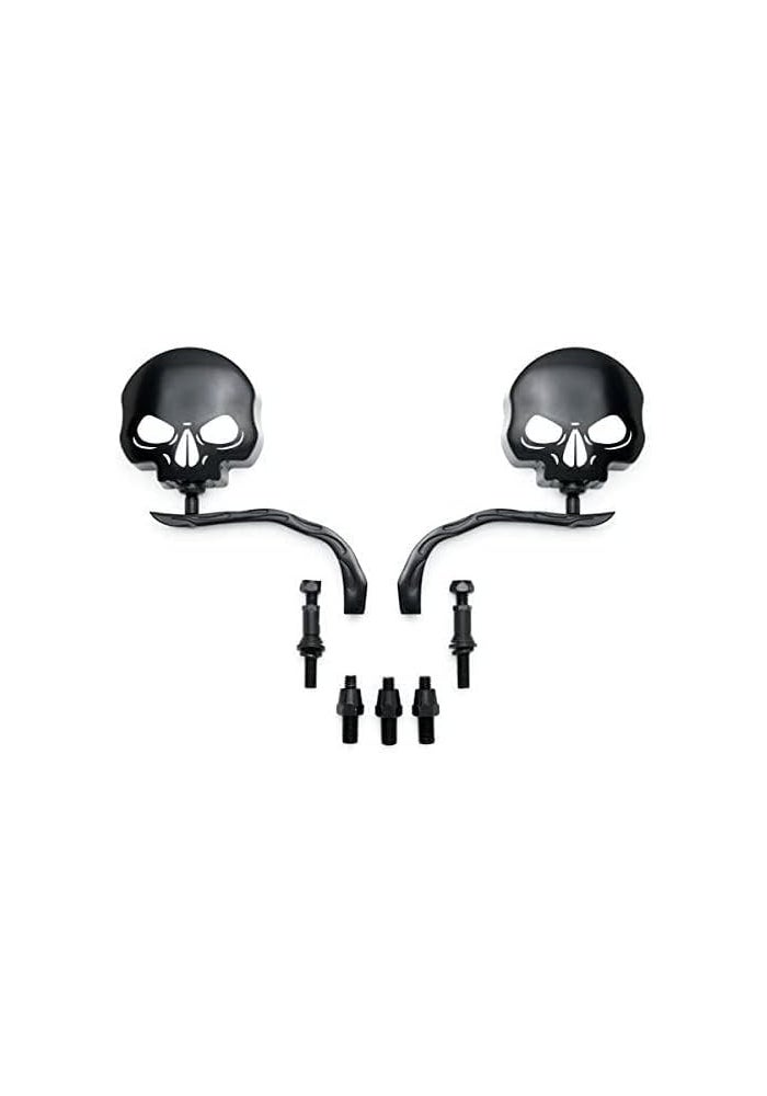 SMT-MOTO SMT-Skull Flame Black Side Mirrors for Harley Road King, Electra, Street Glide Ultra - Image 2
