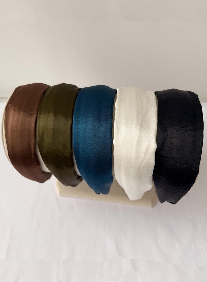 LONEEDY 5 Pack Wide Hard Headband with Teeth for Women, Girls’s Hair Band Pleated Cloth Fabric Hair Hoop Accessories (5 Mixed color) - Image 1