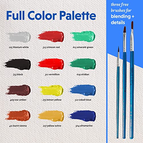 Crafts 4 ALL طقم ألوان أكريليك للبالغين والأطفال - 12 عبوة من ألوان 12 مل مع 3 فرش فنية، ألوان حرفية غير سامة لبيض عيد الفصح، طلاء الصخور الخزفية - مستلزمات فنية - Image 3