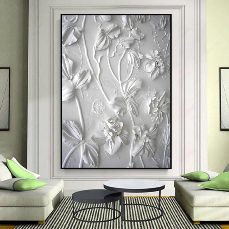 ماركتنا لوحة جداربة قماشية مطبوعة بتصميم اللوحة الجبسية مع برواز مجوف مقاس (120x80) قطعة واحدة - Image 3