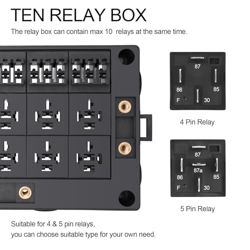 Weasch 12V Fuse Relay Box, 10 Slots Relay Holder 15 Slots ATC/ATO Fuse Holder, Universal Fuse and Relay Box Block, for Cars Truck Marine Boat Jeep - Image 2