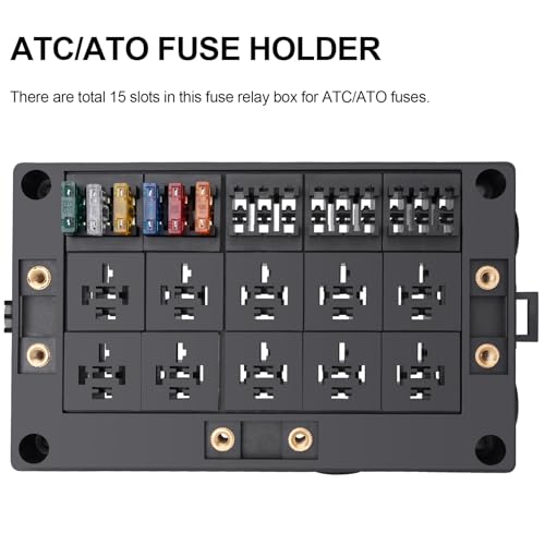Weasch 12V Fuse Relay Box, 10 Slots Relay Holder 15 Slots ATC/ATO Fuse Holder, Universal Fuse and Relay Box Block, for Cars Truck Marine Boat Jeep - Image 4